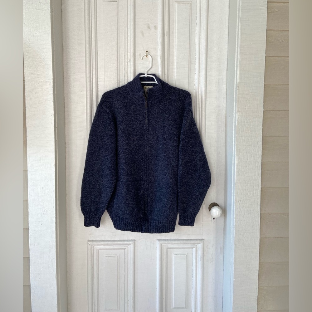 LL Bean 100% Lambs Wool Full Zip Knit Sweater Mock Neck Men’s Size XL